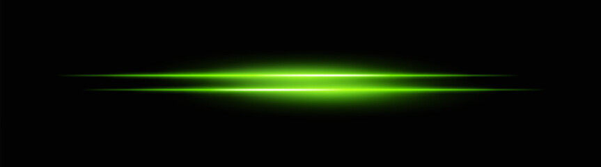 Vibrant green horizontal light beams with a soft glow and smooth fade. Bright neon effect on a dark background, perfect for creating a dynamic lighting accent