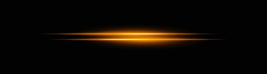 Vibrant warm orange horizontal light beams with a soft glow and smooth fade. Bright neon effect on a dark background, perfect for creating a dynamic lighting accent