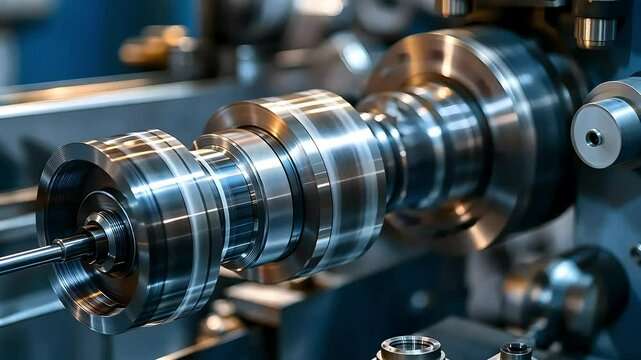 A close-up of a precision-engineered metal component on a lathe machine, showcasing intricate details and craftsmanship in manufacturing.
