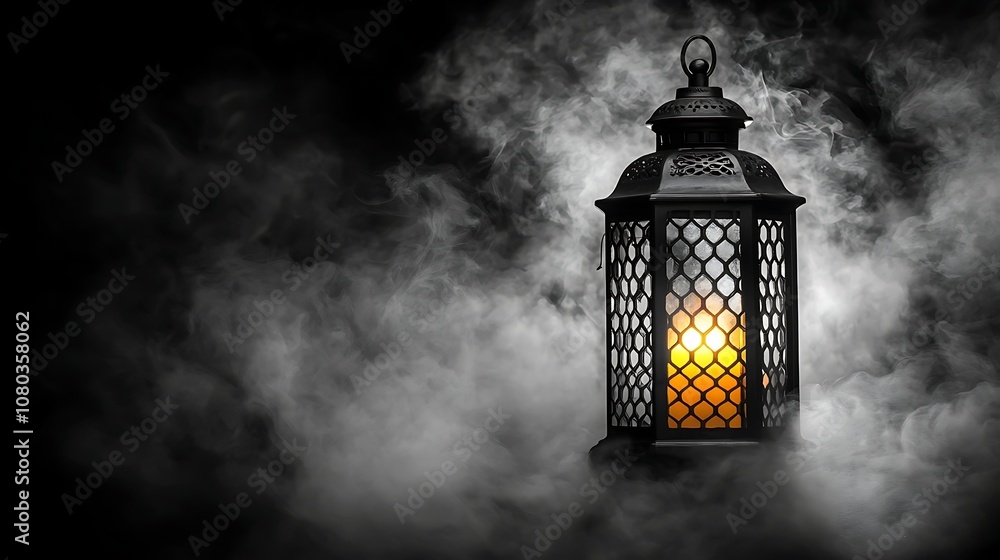 Aufkleber vintage style lantern illuminates a mysterious atmosphere with soft glow amidst a swirl of mist and 