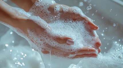 Fototapeta premium Hands and white soap foam poster background