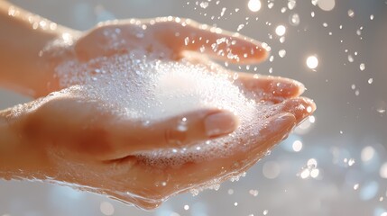 Fototapeta premium Hands and white soap foam poster background