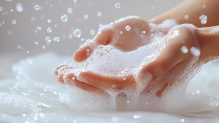 Fototapeta premium Hands and white soap foam poster background