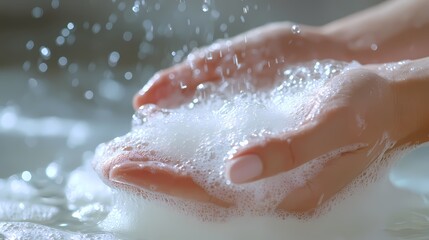 Fototapeta premium Hands and white soap foam poster background