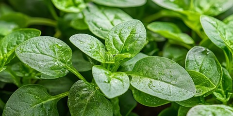 Smart farming and automation to boost yield concept.  Lush green leaves glistening with dew, showcasing vibrant, healthy foliage in a natural setting.