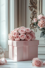 A gift with roses for wedding or valentines day