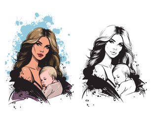 illustration of Beautiful mom holding child