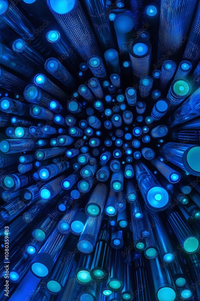 Aufkleber abstract view of blue light tubes creating a stunning visual depth with vibrant glow and texture in 