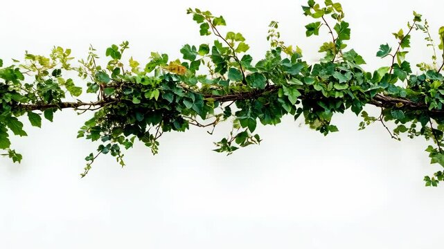 A leafy vine stretches across a white wall, creating a natural border