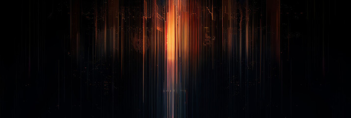 A vertical digital pipeline descending straight down, glowing against the black background.