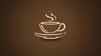 A stylized illustration of a cup of coffee on a brown background.