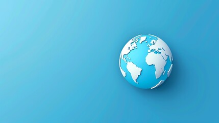 A 3D blue globe with white continents on a blue background.