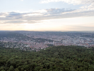 Overview of Stuttgart from Fernsehturm. This is a telecommunications tower in Stuttgart, Germany