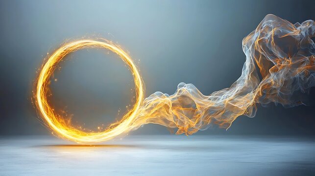 The abstract golden light circle is a radiant and luminous form encapsulating a sense of warmth and tranquility