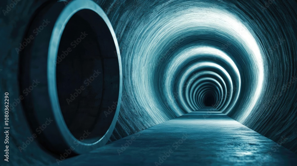 Poster Illuminated tunnel with a round opening, creating a mysterious atmosphere.