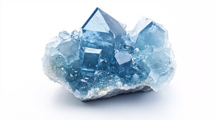 Fototapeta premium Celestial Blue Crystal Cluster: A symphony of light and shadow, reflecting the raw beauty of nature's artistry. Perfect for meditation, energy healing, and enhancing your space with ethereal charm.