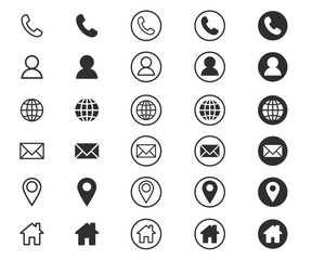 icon set Phone name website address location and mail logo