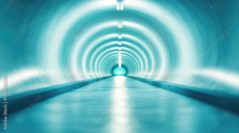 Aufkleber Futuristic tunnel with illuminated circular design and smooth floor.