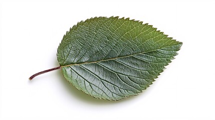 Fototapeta premium Close-Up of a Green Leaf: A Study of Natural Beauty and Botanical Detail on a White Background