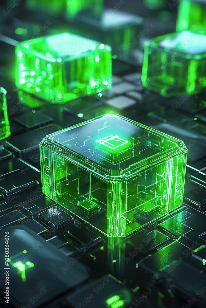 Poster futuristic green keyboard elements illuminating technology with transparent effect, representing dig
