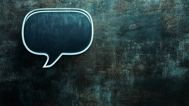 A blank speech bubble sits on a dark, textured background