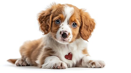   A fluffy, adorable setter puppy with big soulful eyes, a playful demeanor and a heart shaped spot on its fur, ready to melt hearts on Valentine's Day.