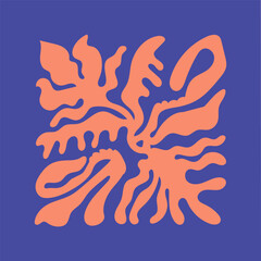 Square shape card with silhouettes of abstract curved plants. Stylized shadows of flowers Matisse. Print of twisted leaves. Floral wall art, nature pattern in minimal style. Flat vector illustration