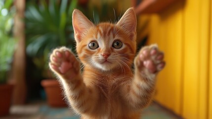 Playful kitten exploring vibrant backdrop, engaging pose, minimal props, ideal for captivating advertisements and marketing materials