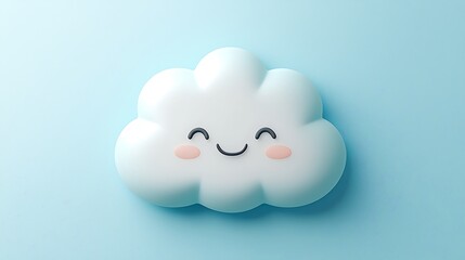 Obraz premium Cute and Cheerful Cartoon Cloud Character with a Smiling Face on a Soft Blue Background for Whimsical Designs and Playful Illustrations