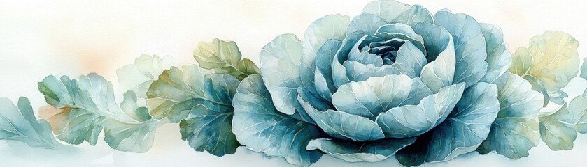 Obraz premium Explore the beauty of a watercolor cabbage head illustration with a focus on natural colors and textures