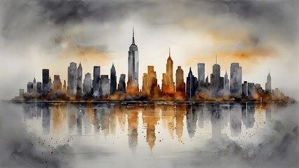 Golden Reflections: A Modern City in Water's Embrace