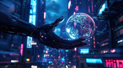 Fototapeta premium The Robotic Hand Holding Earth