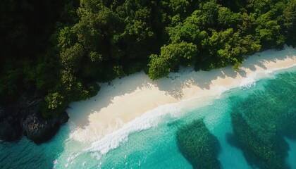 Obraz premium Aerial View of Turquoise Ocean and White Sand Beach