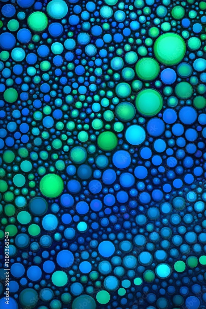 Poster vibrant and colorful abstract background design featuring multiple shades of blue and green circles 