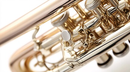 Close up of a trumpet - brass instruments on white background