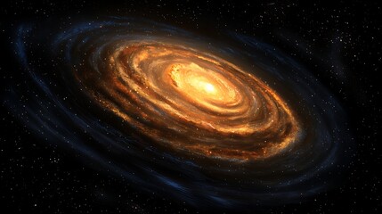 Fototapeta premium Stunning Spiral Galaxy with Vibrant Gold and Orange Hues Against a Deep Black Space Background with Distant Stars Creating a Cosmic Wonderland