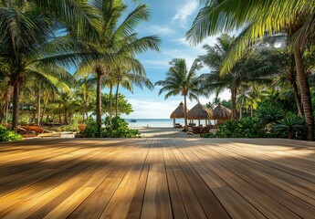 Fototapeta premium Beautiful Beach with Palm Trees and Panoramic View