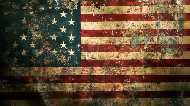 A weathered American flag with faded colors and a distressed texture