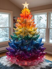 a lgbtq christmas tree, colorful, rainbow, 