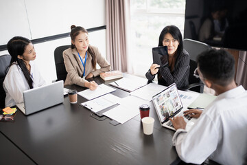 Business People brainstorming Meeting Design Ideas use post it notes to share idea professional...