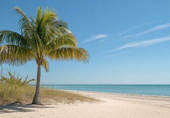 Fototapeta premium Tropical Beach with Palm Trees and Blue Sky