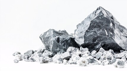 Black and Gray Rocks on White Background: A Study in Texture and Contrast