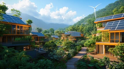 Obraz premium Eco-friendly homes surrounded by lush greenery.
