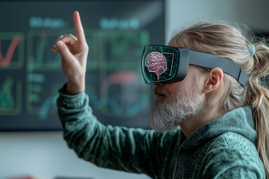 A teacher using holographic display to explain lesson, showcasing advanced technology in education. student is engaged and curious, enhancing learning experience