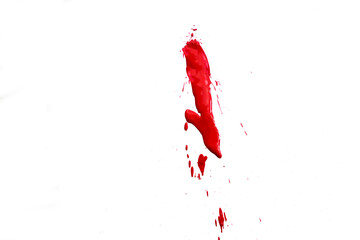 Blood splatters on white background. Red blots of watercolor Realistic bloody splatters for Halloween Drop of blood