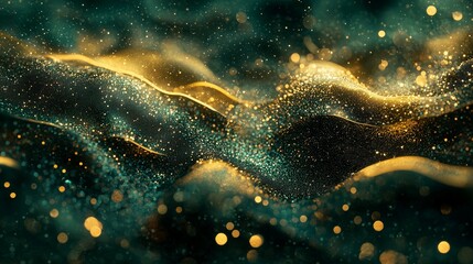 Abstract Golden and Green Glittering Wave Background