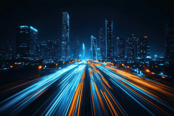 Fototapeta premium Urban skyline and bustling streets below