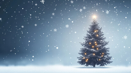 Christmas tree illustration with glowing snowflakes