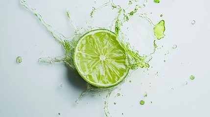 Lime Splash: Refreshing Citrus Burst - Vibrant Green Lime Slice with Dynamic Water Splash on White Background