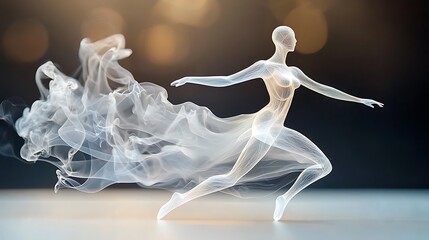 Fototapeta premium The dynamic white smoke appears to move effortlessly against the dark backdrop, reminiscent of a graceful dancer in motion